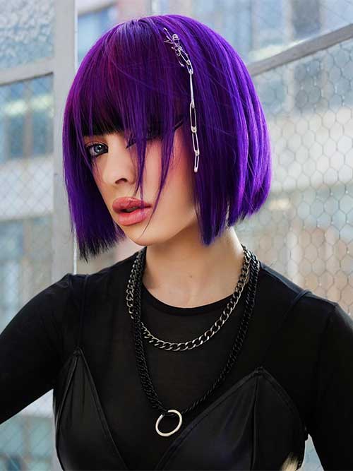 Bold Purple Sleek Blunt Bob