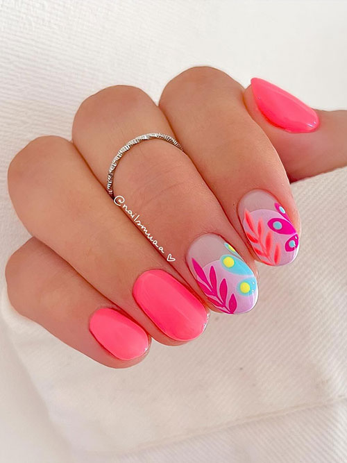 Short bright tropical nails are one of the ideal manicure designs for spring and summer