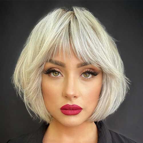 Soft Banged Blonde Bob Haircut