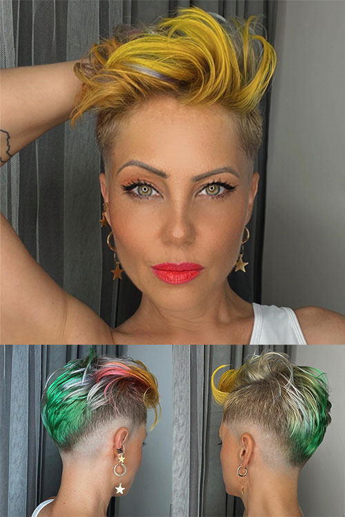Cute pixie cut with colorful highlights