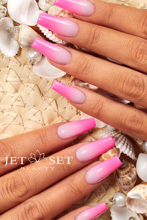 Simple coffin pink ombre nails