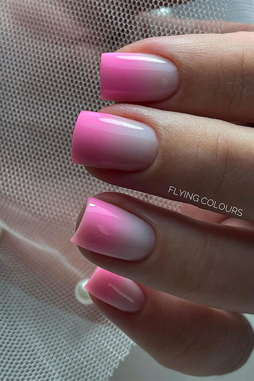 Square shaped short simple ombre pink nails