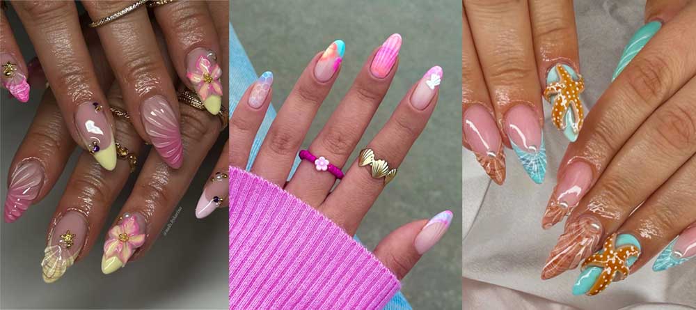 Stunning seashell-themed nail designs with shimmering finishes, evoking a magical underwater mermaid vibe. Stunning seashell-themed nail designs with shimmering finishes, evoking a magical underwater mermaid vibe.