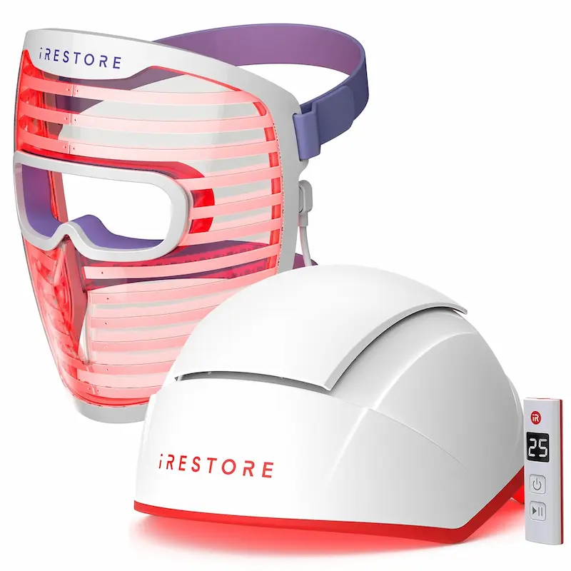 iRestore Skincare & Hair Care Power Duo featuring LED therapy for skin and a laser system for hair growth.