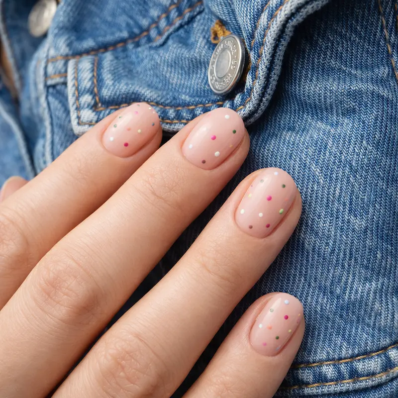 Long lasting short polka dot manicure