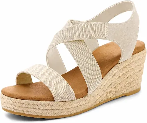 Casual summer Women's Espadrilles Platform Wedge Sandals, featuring an open toe and slip-on design with an elastic ankle strap.