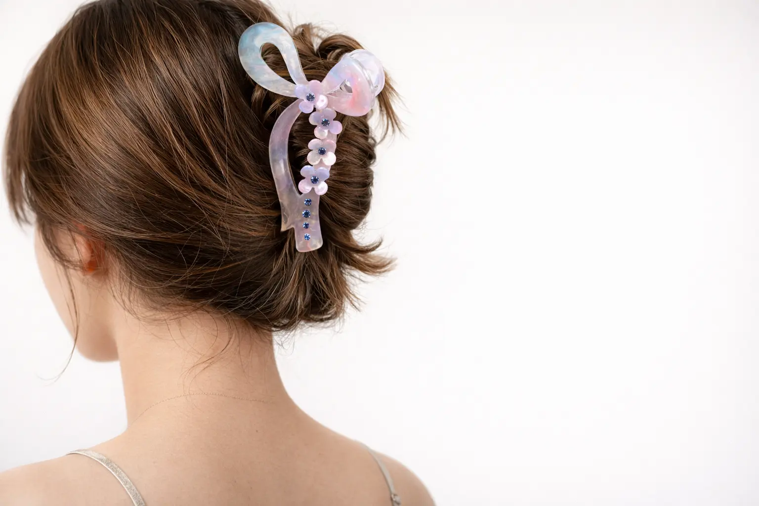 ACECHA glitter bow claw clips with rhinestones and flowers in pink and purple — sparkly wedding party hair barrettes accessories for women