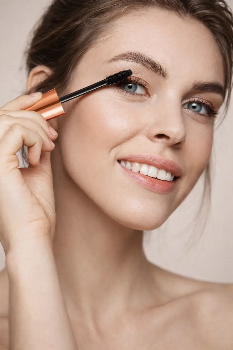 Looking for the ultimate lash lift effect at home? Say goodbye to clumping and panda eyes with the new Iron Mascara. Formulated with advanced 4D Silk Fiber, this waterproof lengthening mascara coats every single hair to provide dramatic volume, intense curl hold, and extreme length that lasts all day. Perfect for stubborn, straight lashes, its innovative metal-wand design guarantees a smudge-proof, zero-flaking finish. Hit the link to grab yours on Amazon and elevate your everyday eye makeup routine! ✨ A smiling woman with clear, glowing skin applying 4D Silk Fiber Waterproof Mascara to her upper lashes, showing a natural, lengthened, and curled eyelash look.