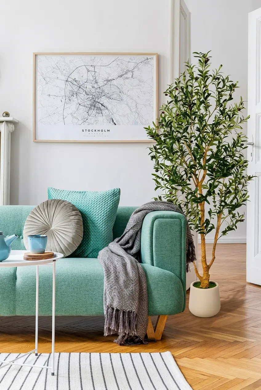 FEELEAD faux olive tree indoor 6ft with lifelike trunk and realistic olive leaves in a white built-in plante