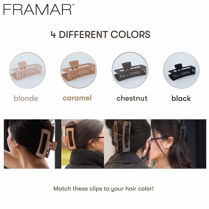 FRAMAR Extra Large Claw Clips in neutral matte finishes for thick hair and minimalist hair styling