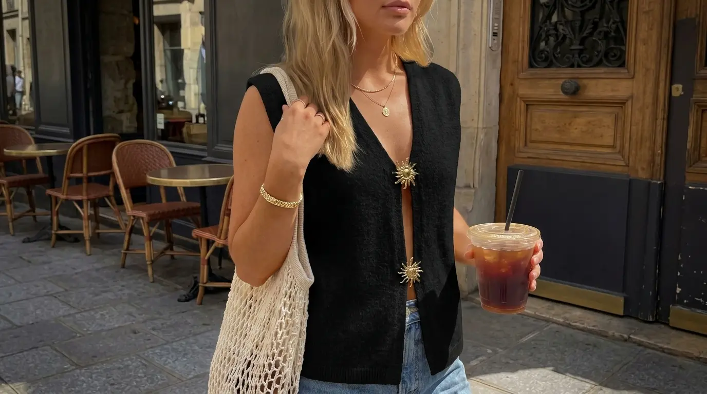 Style it your way — the women's knit vest cardigan pairs effortlessly with high-waisted jeans and a tote for that everyday chic vibe.