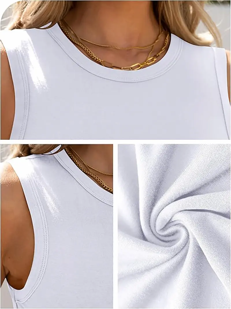 ANRABESS womens white high-neck sleeveless fitted tank top