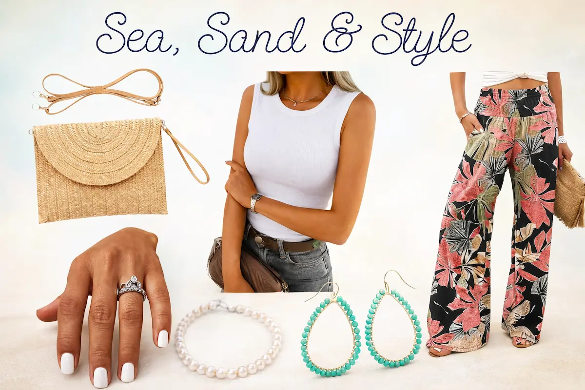 tropical beach outfit floral palazzo pants
