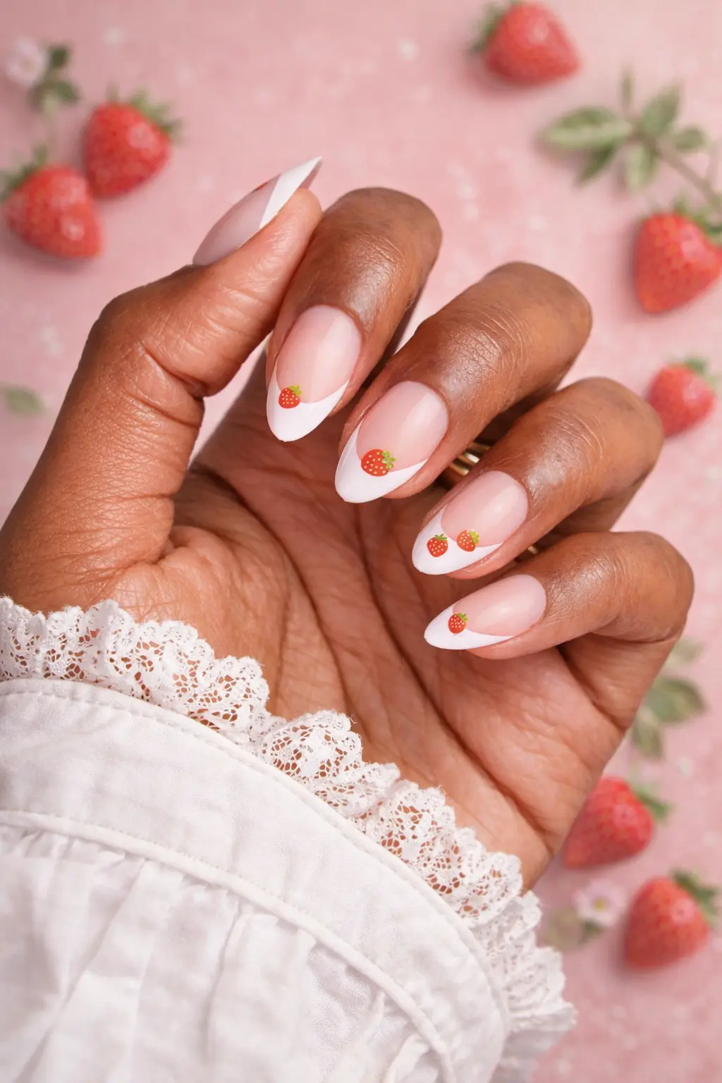 Looking for the perfect summer manicure without the salon price tag? Get a flawless, glossy look instantly with Glamnetic Press-On Nails in Strawberry Bits. These short almond fake nails feature a chic, milky pink base with a playful strawberry French tip design. This 30-nail kit comes with glue and 15 different sizes to ensure a seamless, custom fit. Perfect for the "Clean Girl" aesthetic, minimalist beauty lovers, or anyone wanting a cute, fruit-inspired nail art look. They also make an amazing gift for Mom or your bestie! Save this pin for your next summer manicure inspiration. #stylishbelles #StrawberryNails #FrenchTipNails #PressOnNails #SummerNails Glamnetic strawberry press on nails kit short almond fake nails